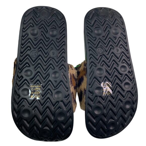 NWT New Funky Monkey Womens Size 5/6 Leopard Print Faux Fur Slides Sandals Shoes - Picture 4 of 4